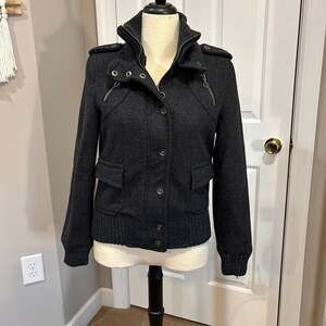 Express Gray Wool Blend Zip-Up Bomber Jacket SZ M Coat Preppy